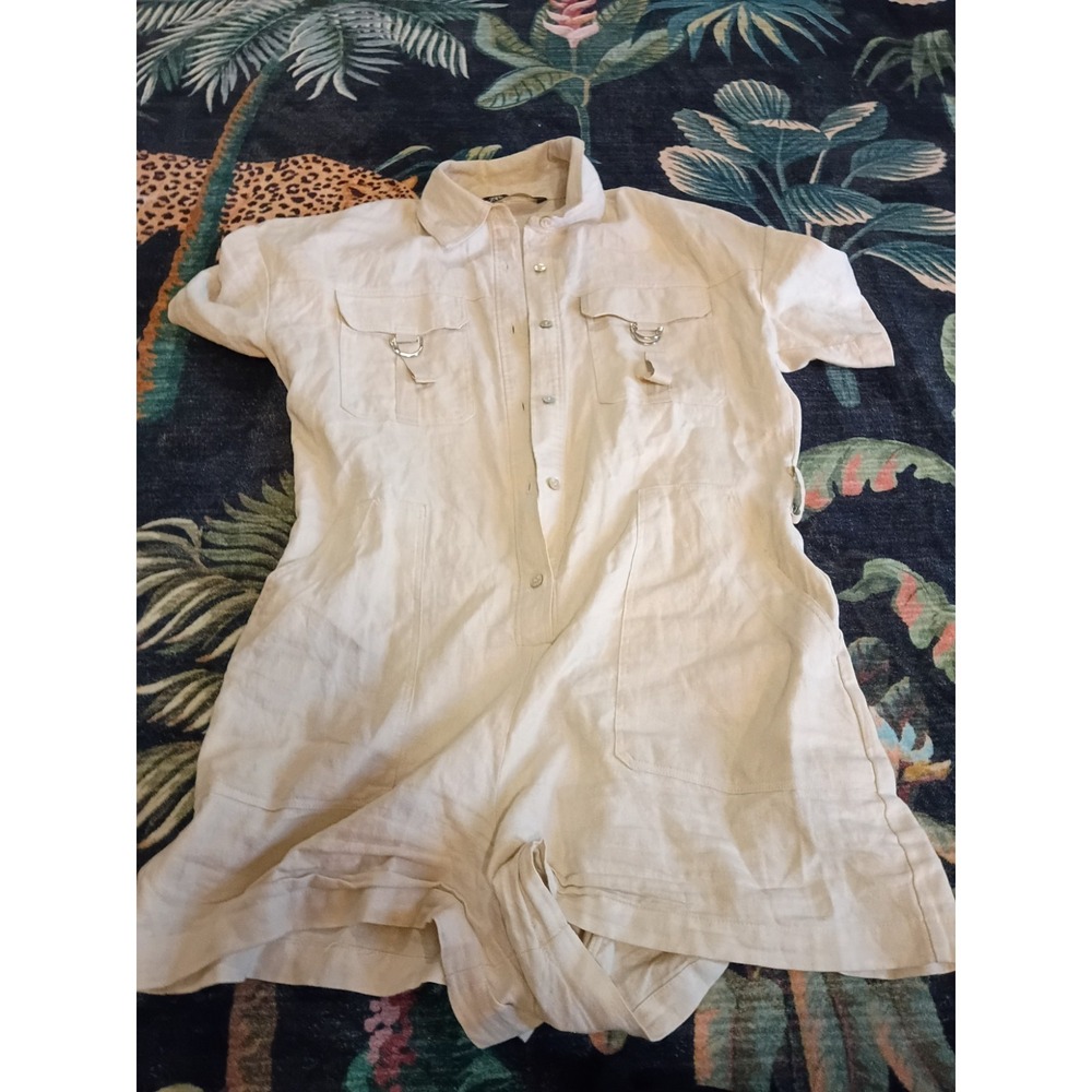 ZARA Women's Beige Linen Safari Utility Romper Playsuit Size S Missing Belt - Picture 1 of 7